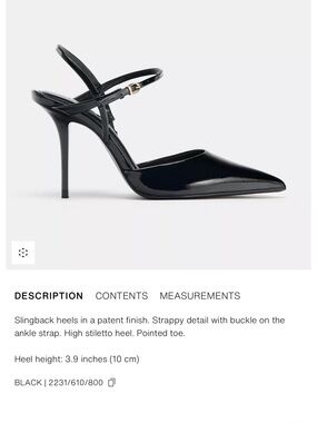 Zara Black Patent Pointed Slingback Ankle Strap Heels